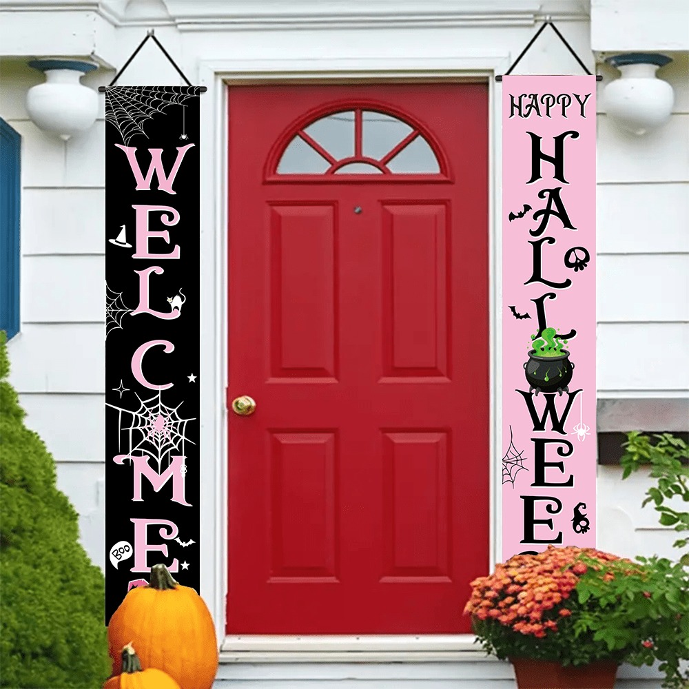 Home Security Yard Sign - Spanduk Teras Halloween Pink Hitam, Selamat